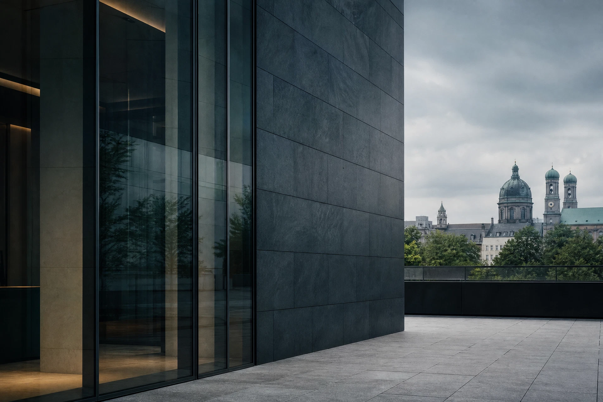 Modern Munich architecture in soft daylight